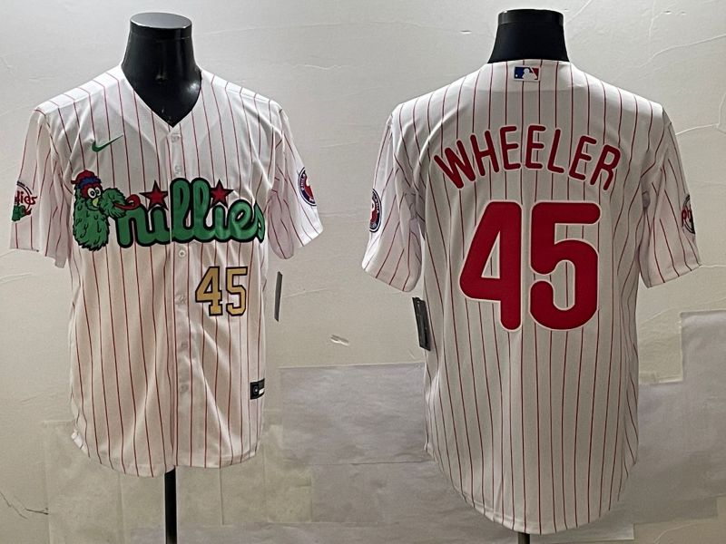 Men Philadelphia Phillies #45 Wheeler White Stripe Three generations Joint Name Game 2025 Nike MLB Jersey style 2->philadelphia phillies->MLB Jersey